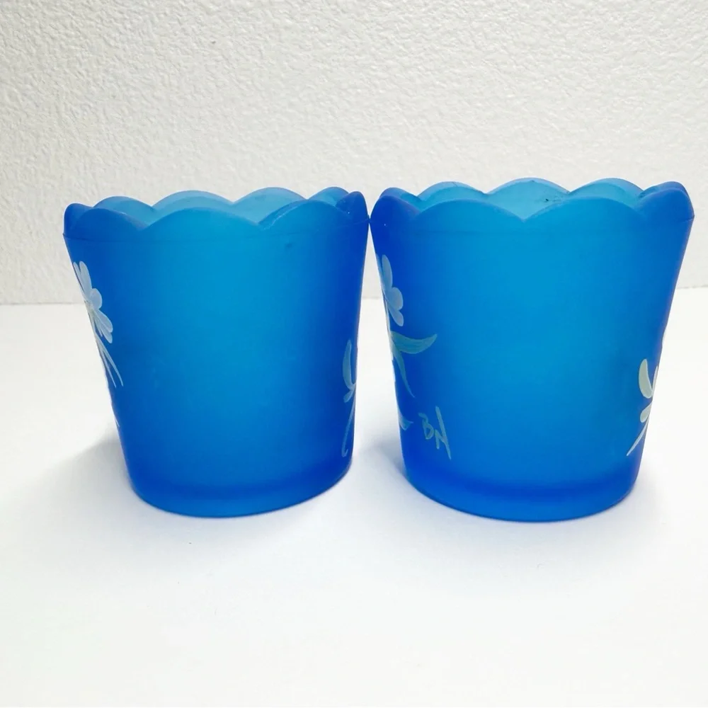 Vintage Hand Painted Daisy Floral Confederate Glass Votive Candle Holders